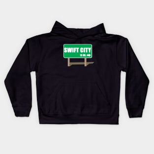 Swift City 13 Mi Road Sign Kids Hoodie